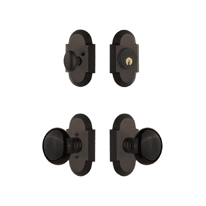 Nostalgic Warehouse Cottage Entry Set with Brown Porcelain Knob, 2.75", Brown/Antique Brass