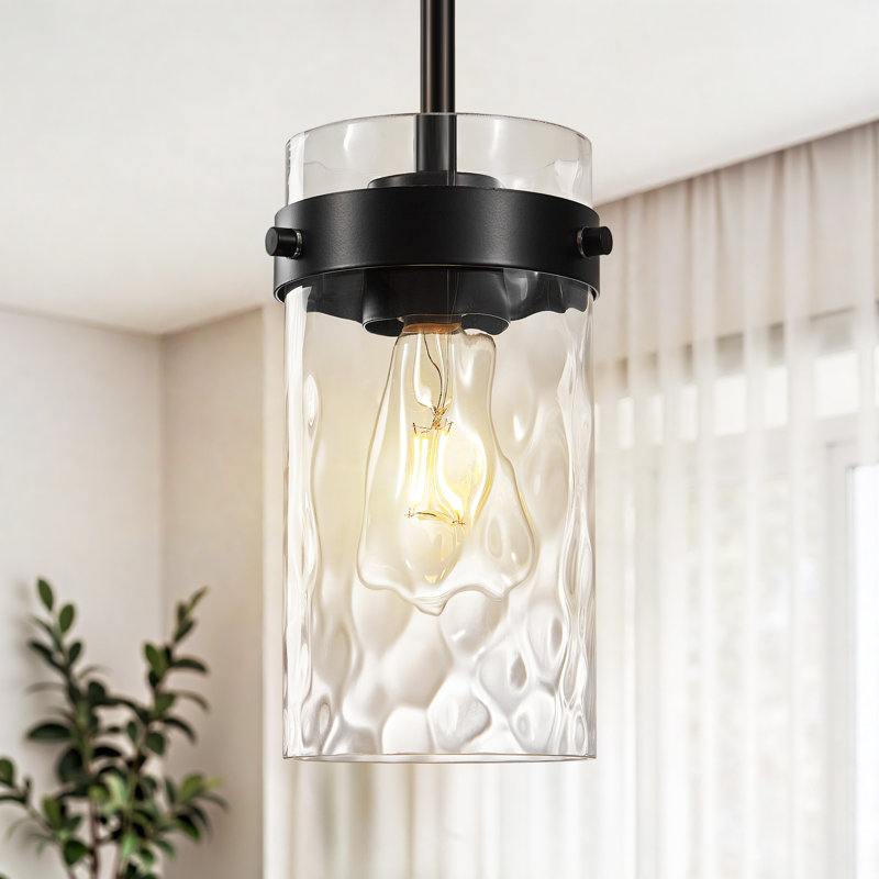 Luminaire suspendu moderne en verre martelé à 1 lumière avec 5 tiges à hauteur réglable et adaptateur pour îlot de cuisine inclinable