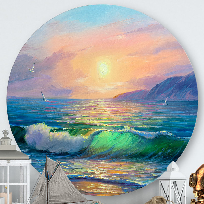 Vagues bleues se brisant à la plage V - art mural nautique et côtier en métal, H 11 po x l 11 po x p 1 po