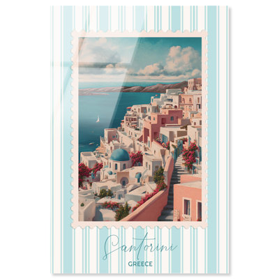 «Santorini Travel Stamp», reproduction d'art sur affiche par Art Remedy, prête à accrocher, 16 x 24