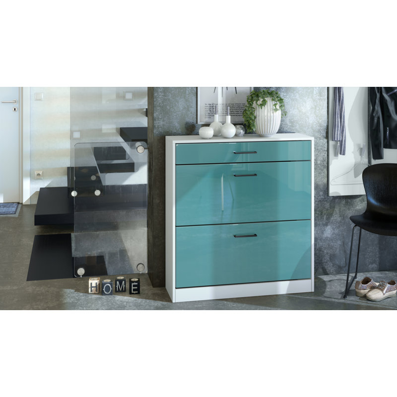 Swerve 16 Pair Flip Down Shoe Storage, Petrol High Gloss