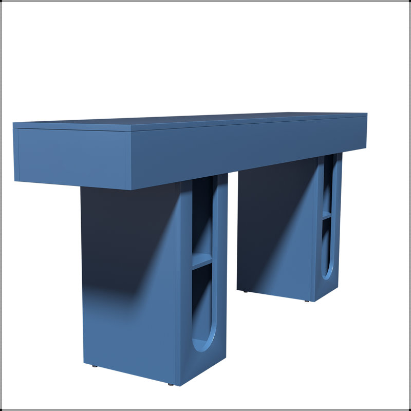 Console avec prise et tablettes réglables, 63" L, Bleu