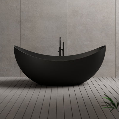 MonBlari 71" X 31.5" Freestanding Black Soaking Acrylic Bathtub With Overflow And Pop-up Drain For Bathroom