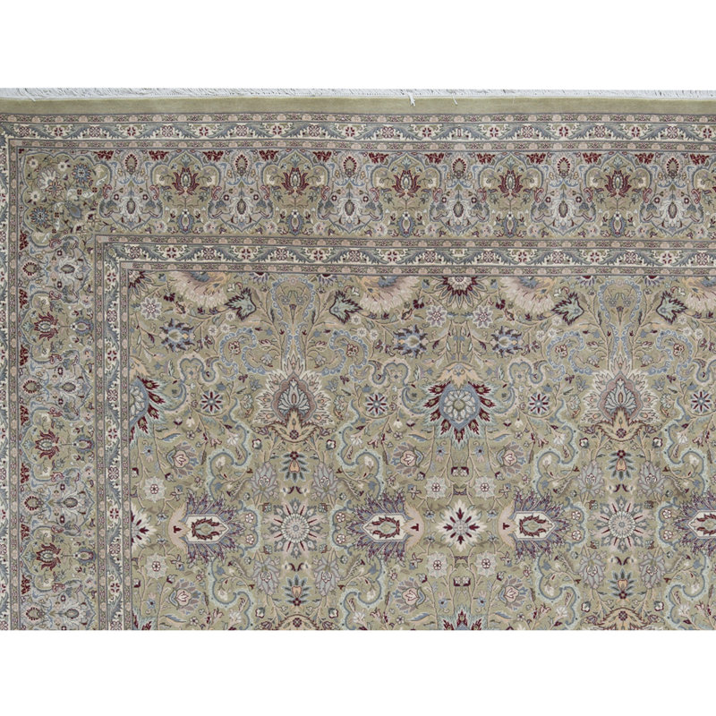 Wool Oriental Area Rug in Light Green/Wine