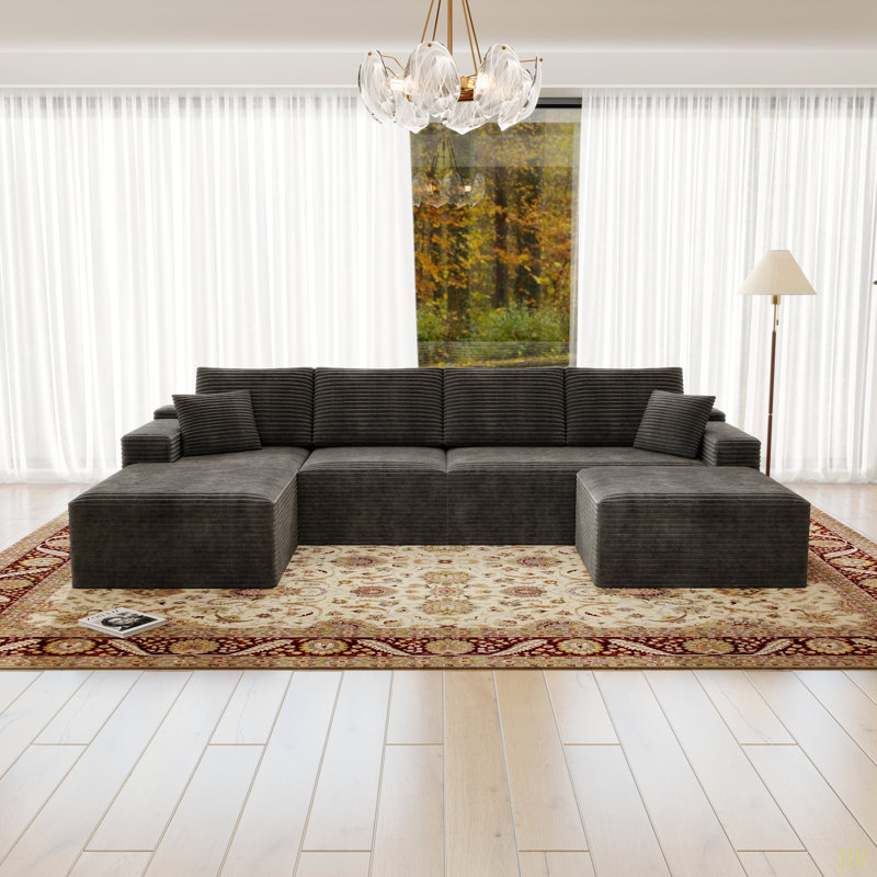 Canapé modulaire Boneless, Velours côtelé gris