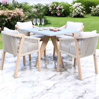 Luna 90cm Square concrete table - Warm grey  with 4 Roma Dining Chairs