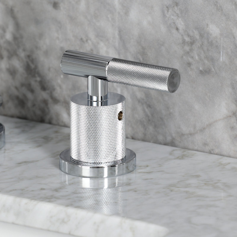 Kingston Brass Convergent Two-Handle 3-Hole Deck Mount Widespread Bathroom Faucet with Knurled Handle and Brass Pop-Up Drain