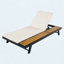 Ensemble de chaise longue noire en fer et en teck avec coussin crème de 2 pouces, dossier réglable et surface de rangement, fauteuil inclinable extérieur de 400 lb pour le patio près de la piscine