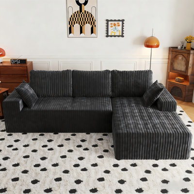 108" Sectional Couches For Living Room, Modular Sectional Sofa With L-Shape Chaise, Boneless Couch, Comfy Corduroy Fluffy Couch With Deep Seat And Side Pockets, No Assembly Required