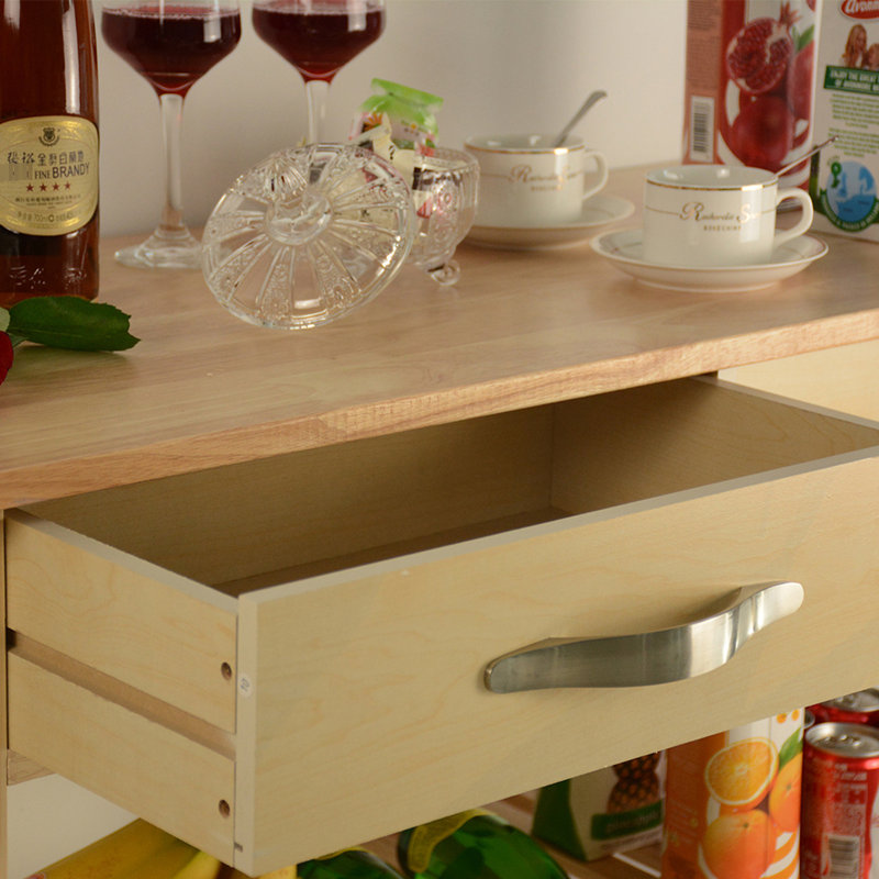 Rolling Kitchen Cart With Distinctive Design, Rubber Wood Top & Pine Structure Island Towel Rack And Shelves, Body, Natural