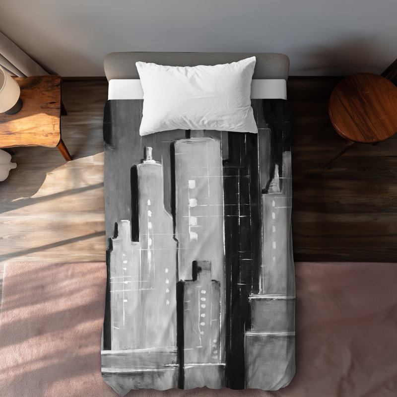 Abstract Black and White Buildings Gray Industrial Duvet Cover