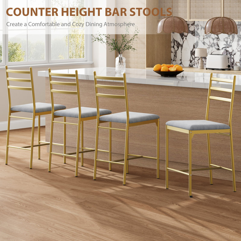 Tabourets de bar, chaise de bar en velours avec dossier, coussin épais, tabourets de bar rembourrés à hauteur de comptoir, 4