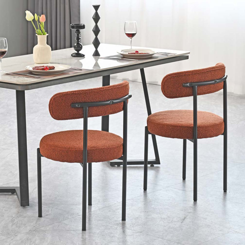 Ensemble de 2 chaises de salle à manger, dossier rond de style Mid-Century, chaises rondes rembourrées, Brun