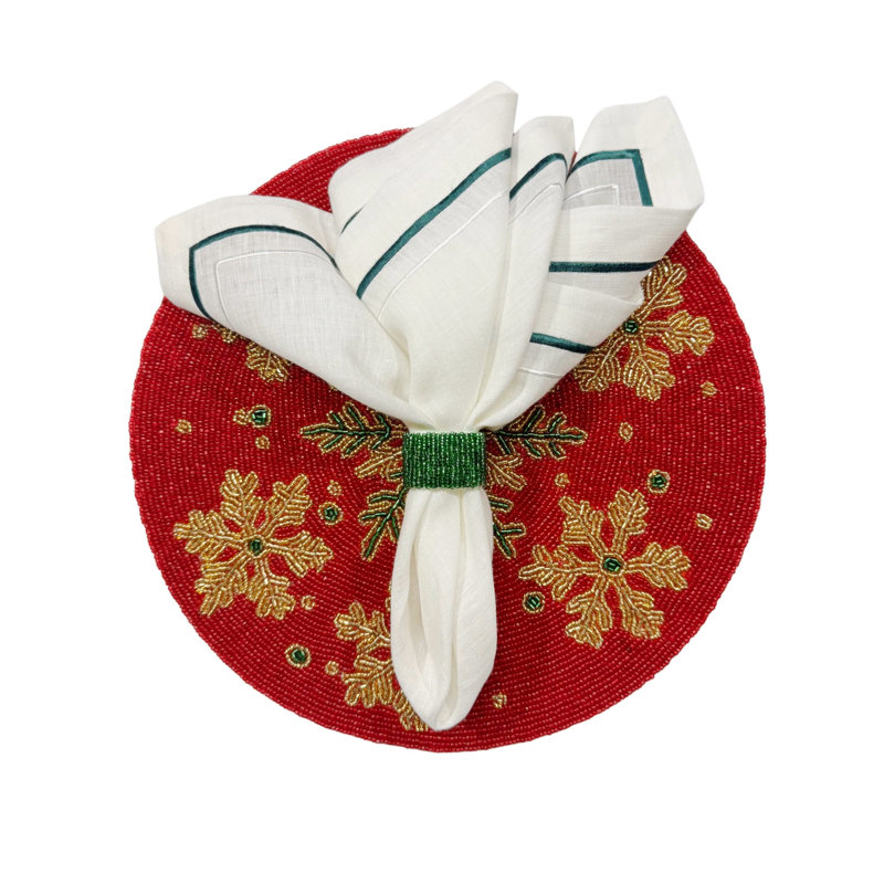 Ensemble de 2 napperons O Holy Flake à perles rouges, vertes et dorées