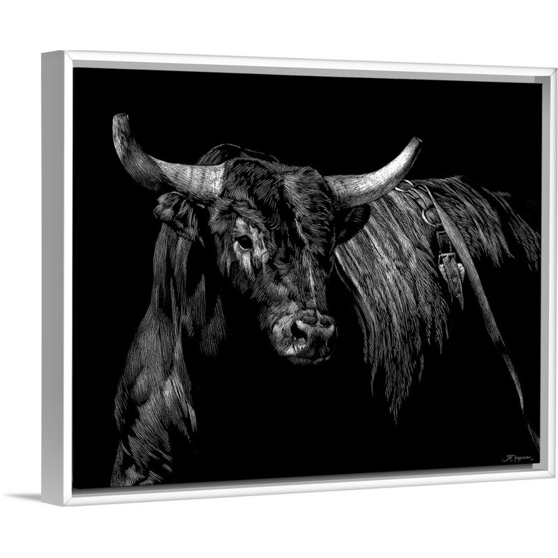 « Bringé Rodeo Bull » par Julie Chapman-impression, H 18 po x l 22 po x P 1,75 po, Cadre blanc