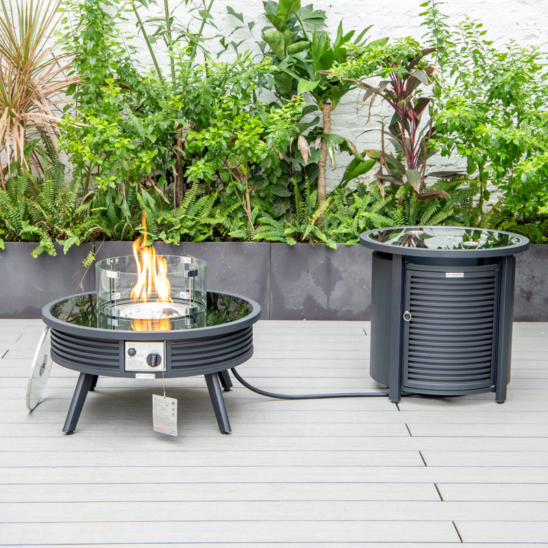 Walbrooke Round Propane Smokeless Fire Pit Table with Hidden Fuel Tank, Black