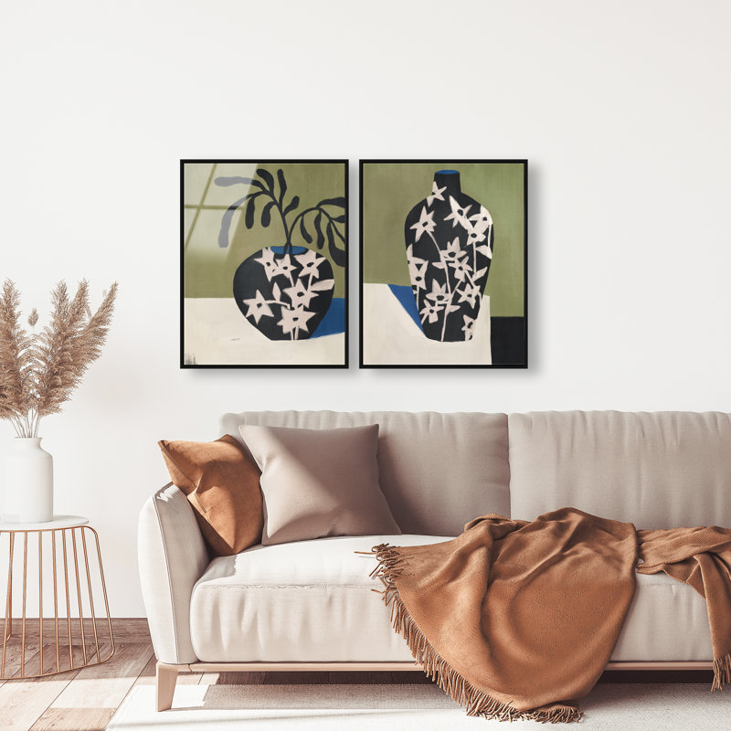 Noir Vase Set High-Gloss Frameless Acrylic Glass Wall Art Floral & Botanical Print by Oliver Gal, Ready to Hang, 16 x 20
