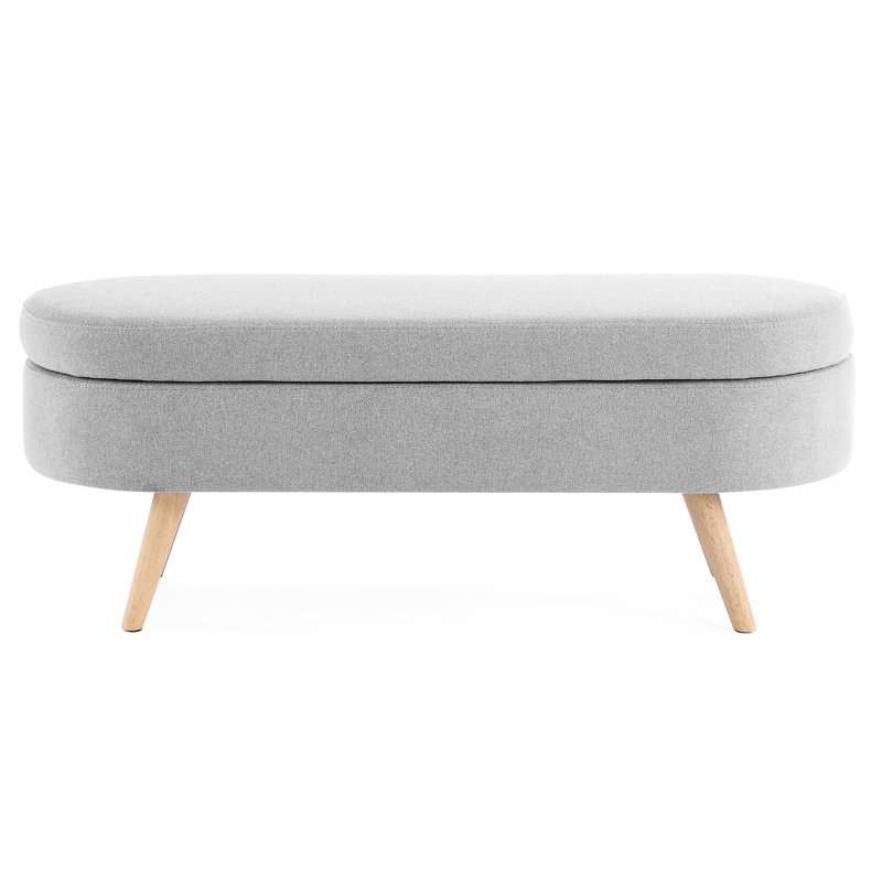 Banc de rangement ovale gris de 43,5 po x 16 po x 16 po avec pieds en bois d'hévéa explicites - tabouret et siège 43,5 po x 16 po x 16 po gris clair