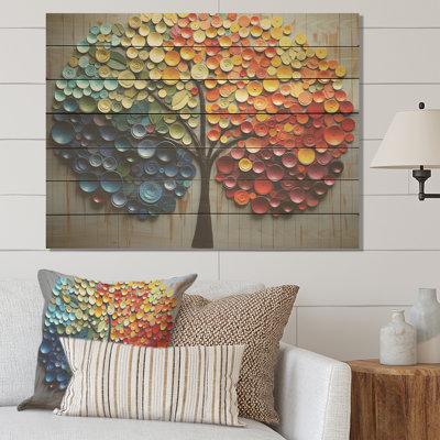 Arbre coloré d'arc-en-ciel de 4 saisons - impression sur toile d'arbre sur bois