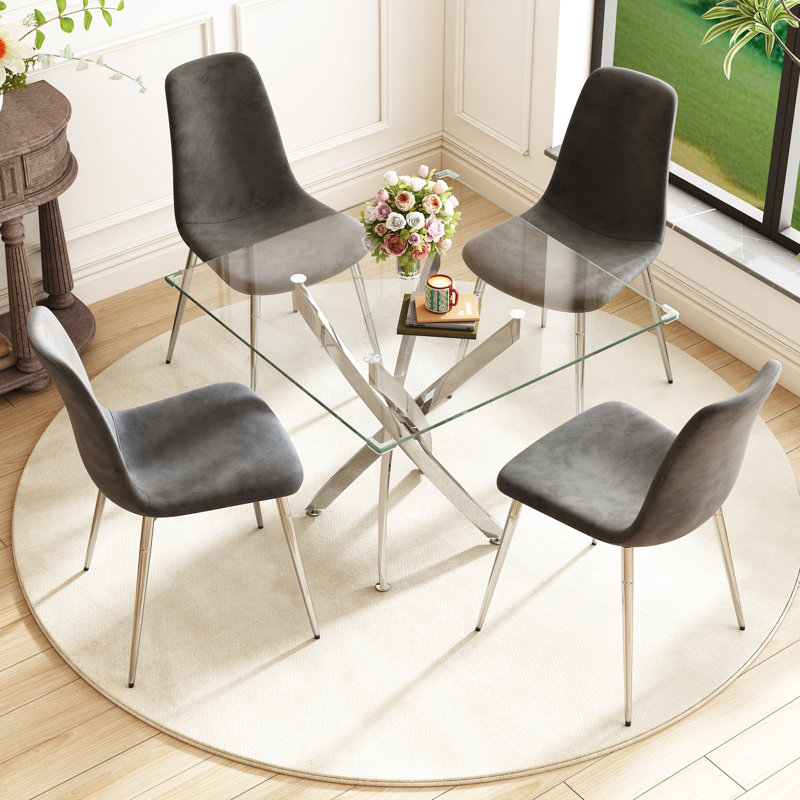 5 - Piece Pedestal Dining Set, Silver, Silver/Gray