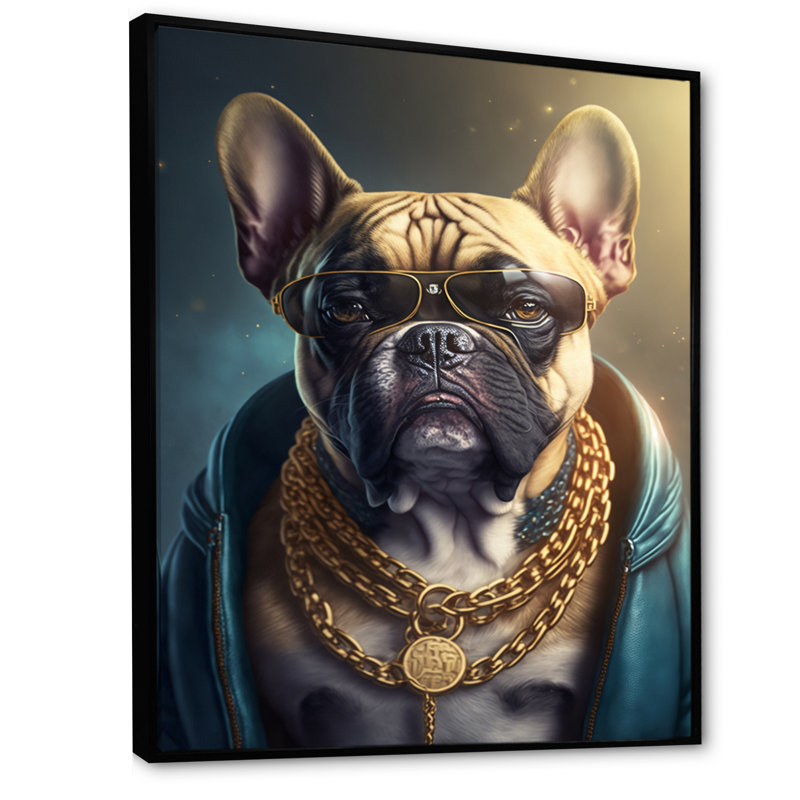 «Frenchie Gangster in NYC IV», impression sur toile, H 20 po x l 12 po x P 1 po, Toile avec cadre flottant noir