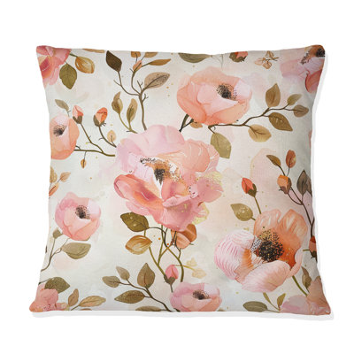 Pastel Pink Blushing Blooms III - Modern Throw Pillow