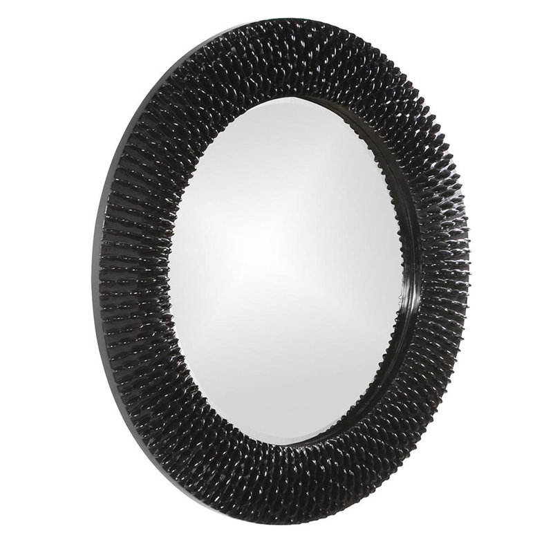 Denville Round Mirror, 32" H x 32" W, Glossy Black