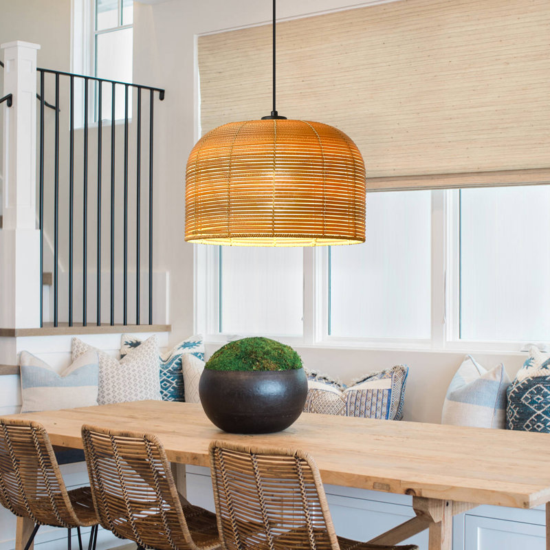 Astera 1 - Light Boho Hand-Woven Natural Rattan Single Dome Pendant for Kitchen Island Dining Room Living Room Entryway Hallway Foyer