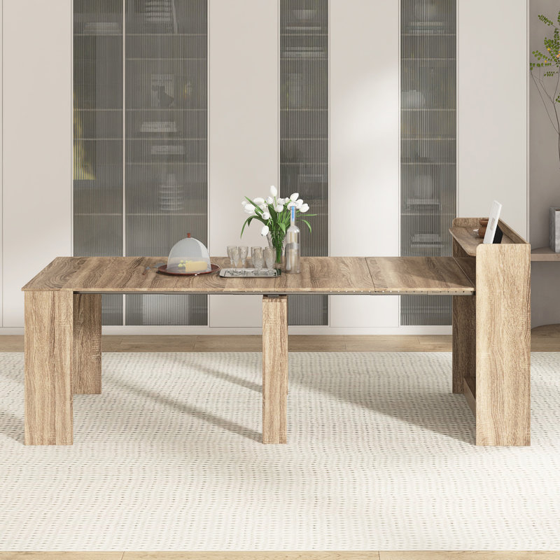 Table à manger extensible moderne avec rangement 98,43 po, Brun