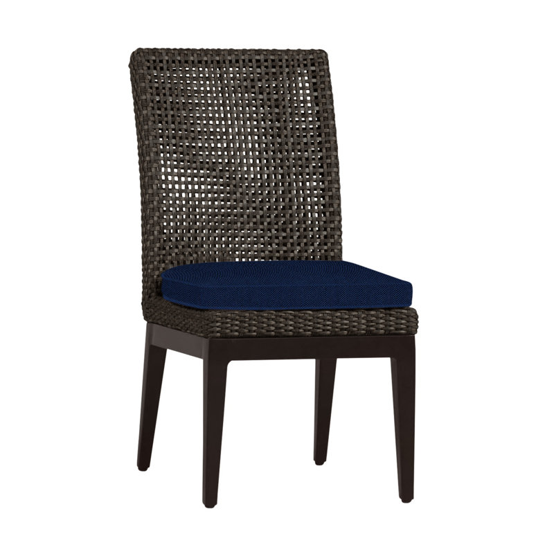 Peninsula Patio Dining Side Chair with Cushions, Mahogany/Chestnut, No Welt, Indigo Velvet