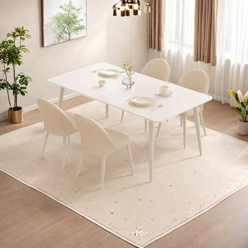 Rectangular Pure White Rock Slab Dining Table, 29.52"H x 70.86"L x 35.43"W