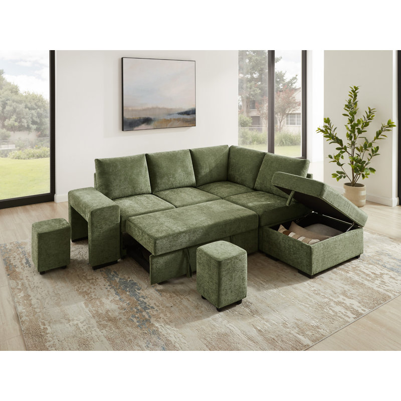 Canapé modulaire rembourré avec repose-pieds 94,88 po, Polyester vert