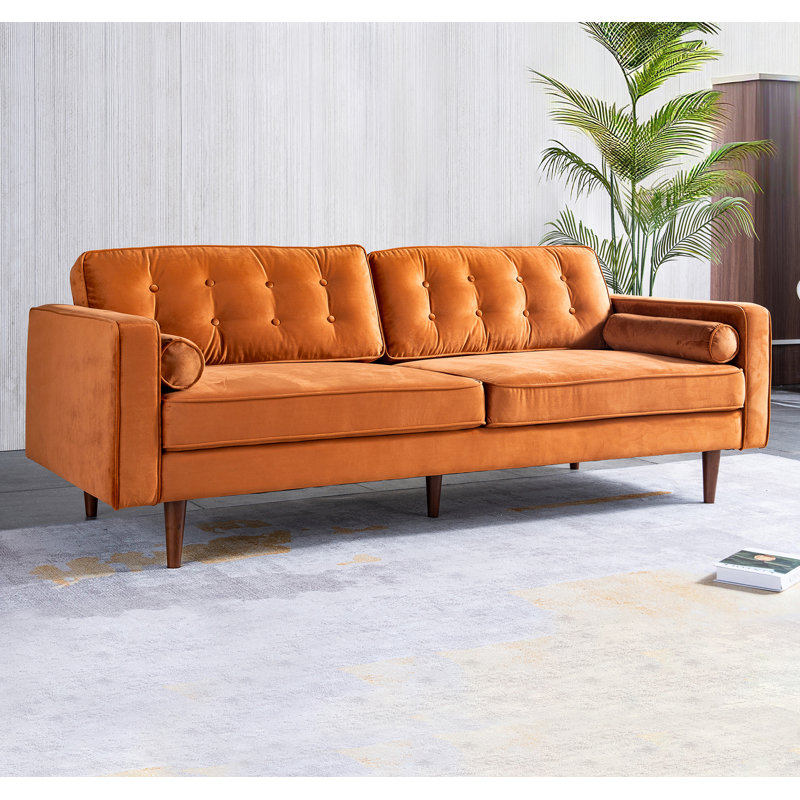 Ansonia 85" Velvet Square Arm Sofa, Orange