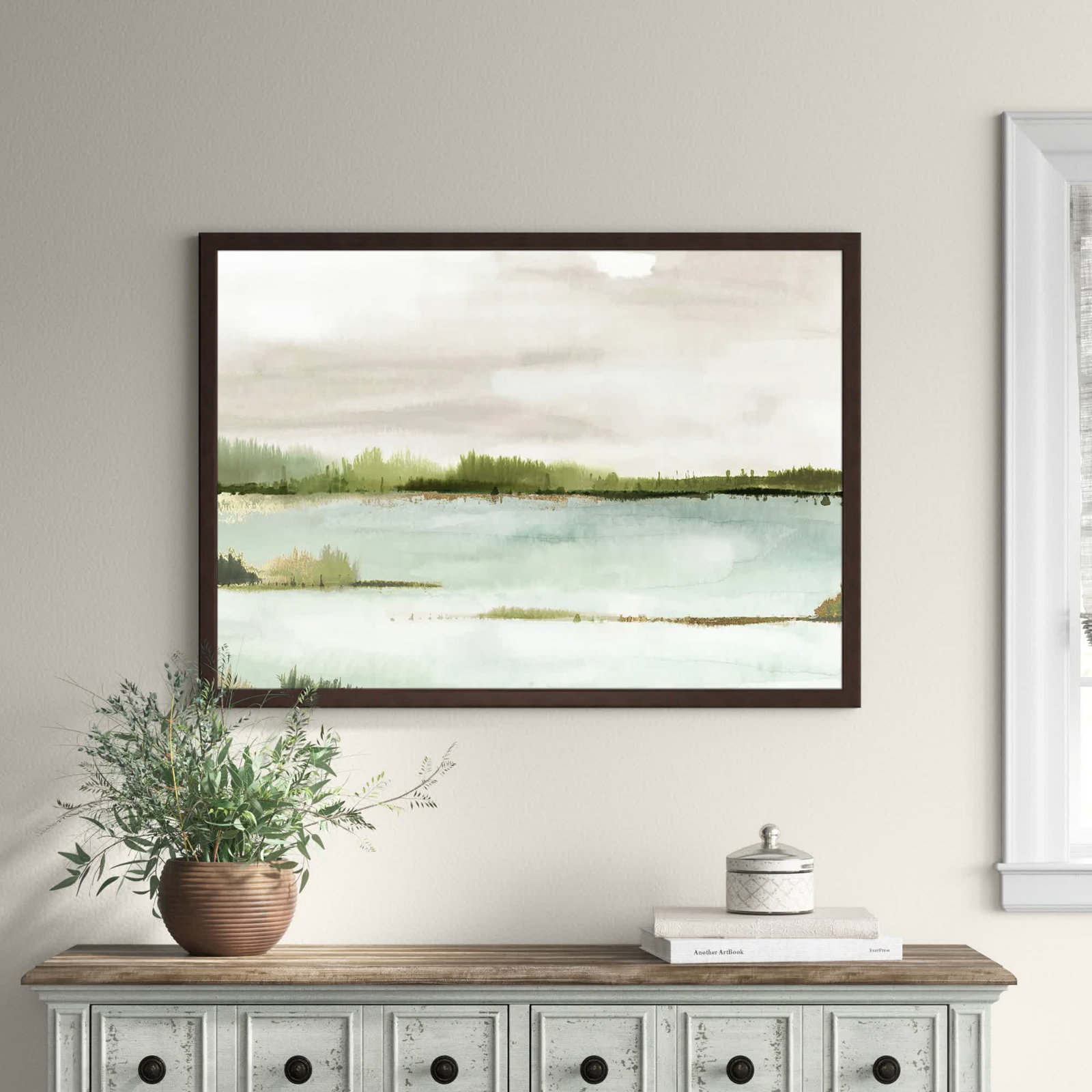 Silent Lake, 26.5" H x 36.5" W x 1.12" D, Walnut Framed