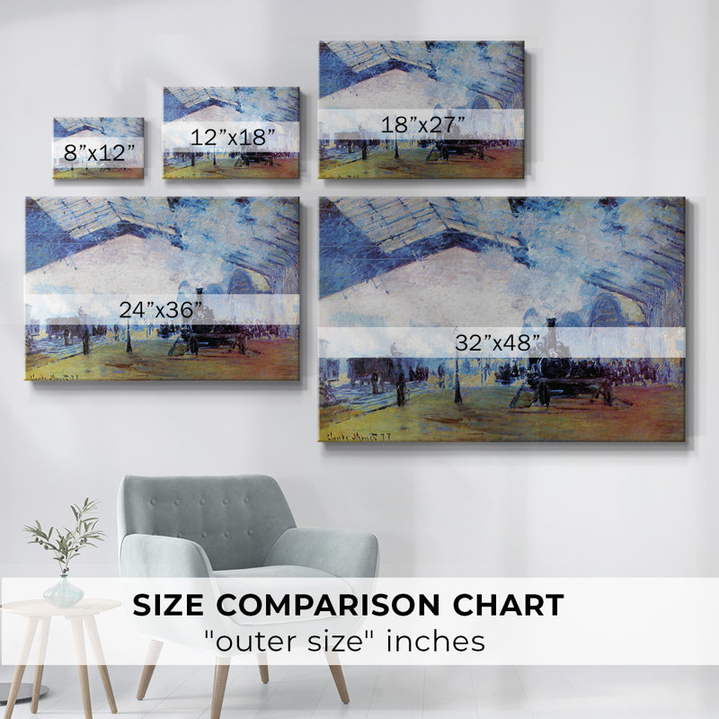 «Saint Lazare station in Paris» par Monet, galerie d'art sur toile tendue, H 24 po x l 36 po