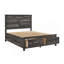 Grand lit plateforme 1Pc au fini gris avec rangement pour pied de lit