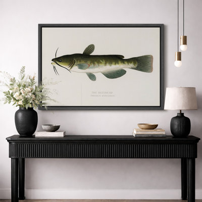 Œuvre de poisson-chat à tête de bar, art de bord de mer, impression encadrée sur toile, impression sur toile.