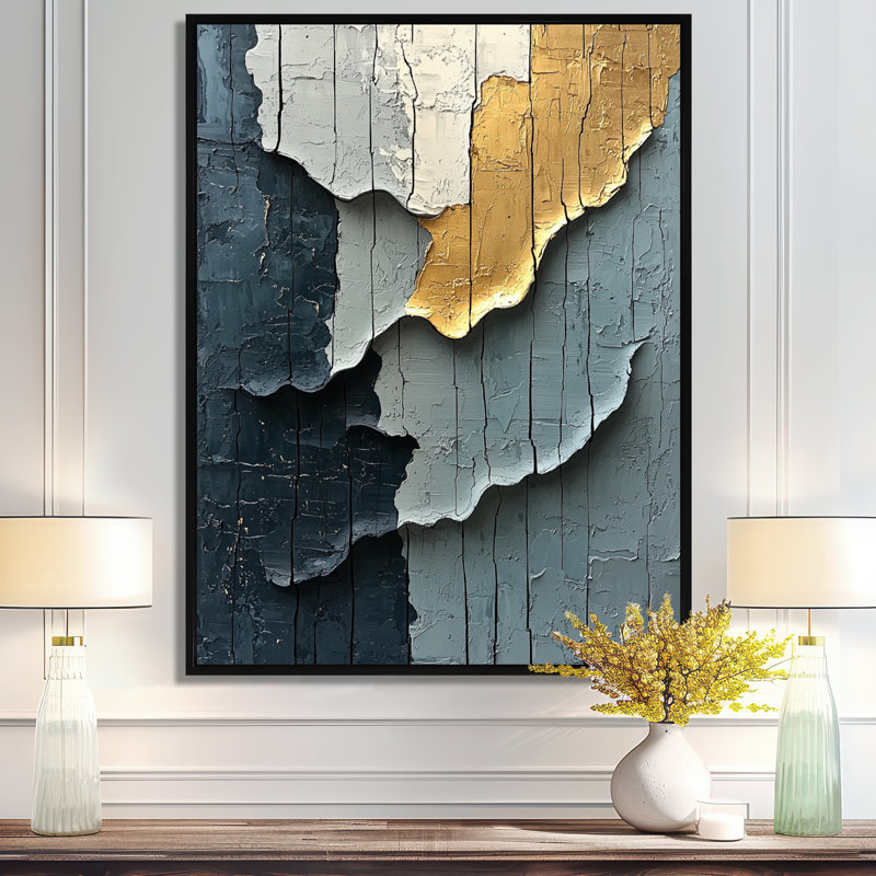 «Skiles Gold Grey», art mural moderne encadré, Noir, Reproduction avec cadre flottant, H 20 po x l 12 po