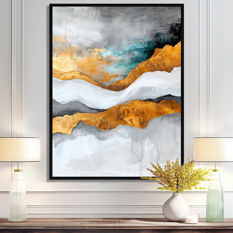 Ohian contrastant harmonie de gris et de marbre doré II - reproduction d'art sur toile encadrée transitionnelle, Black