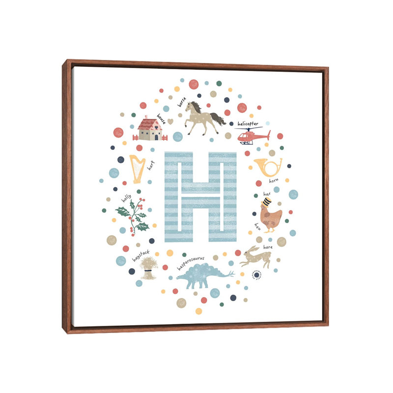 Lettre illustrée H bleue - impression, Pas de tapis, H 18 po x l 18 po x 1,5 po, Toile avec cadre brun