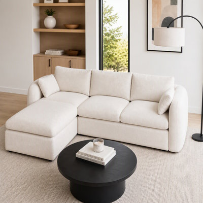 Canapé modulaire entièrement compressé entièrement éponge, canapé en mousse haute résilience en tissu chenille blanc, canapé modulaire en forme de L convenant au salon et à la chambre à coucher, crée une atmosphère chaleureuse et confortable