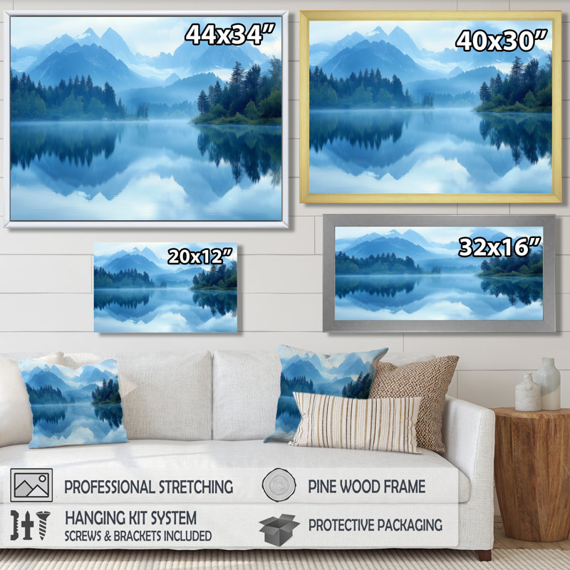 Gesko Mountain Lake Silent Reflections III - montagnes, art mural, Reproduction d'une seule photo avec cadre, Argent argent