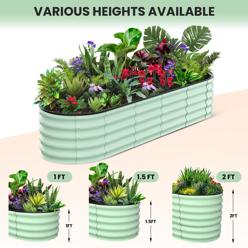Metal Raised Garden Bed, 30cm H x 244cm W x 60cm D, Green