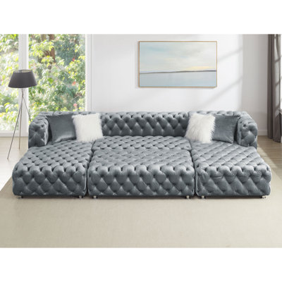 Canapé modulaire en U de 145 po en velours capitonné avec pieds en métal et 4 pieds pour le salon