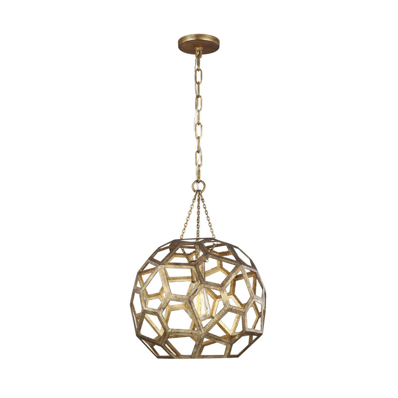 Luminaire suspendu en forme de globe à 1 lumière Aguilar par Alexa Hampton, H 20 po x l 15 po x P 15 po, Or antique