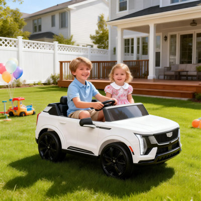 24V Ride on Car Licensed Cadillac Escalade IQ 2 Seater with Remote Control Electric Truck for Kids,White