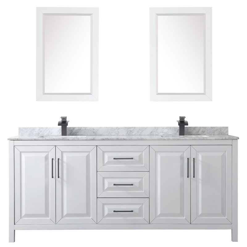 Daria 80'' W Double Vanity, Brushed Gold, Carrara Cultured Marble, White