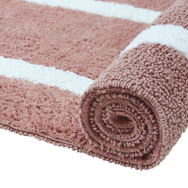 Atle Reversible Cotton Tufted Bath Rug Set, 3PC (17" x 24" | 21" x 34" | 24" x 40"), Pink/White