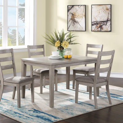 Classic Stylish 5Pc Dining Set With Wooden Top Table And Cushioned Ladder Back Chairs For Comfortable Dining