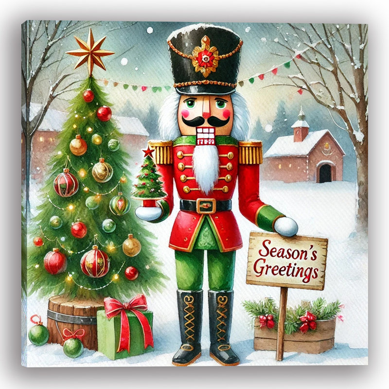 Art mural sur toile Seasonal Sentry: Casse-noisette avec arbre de Noël, H 20 po x l 20 po
